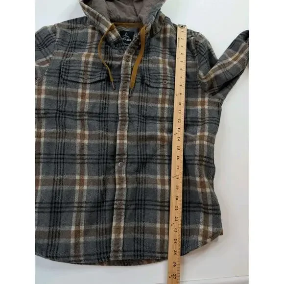 Prana Bolster Wool Blend Flannel Hooded Jacket Mens Medium Gray Plaid - Picture 10 of 11